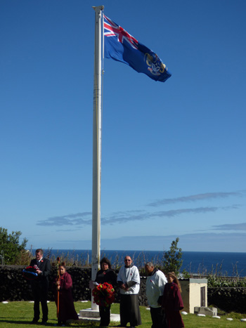 Tristan da Cunha Remembrance Sunday 2018: Group photo at the Flagpole