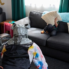 Jake Swain tries hiding behind a cushion, but it won't work.