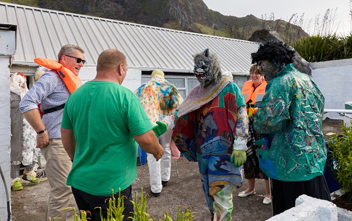 Ian Lavarello greets the Okololies.