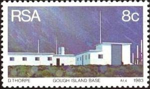 South African stamp showing the meteoroligical station on Gough Island