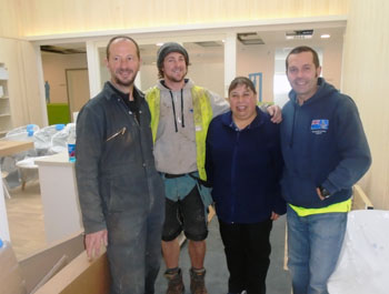 Galliford Try Contractors Brian Beck, Grant Pearce, and John Sanders with Vera Glass