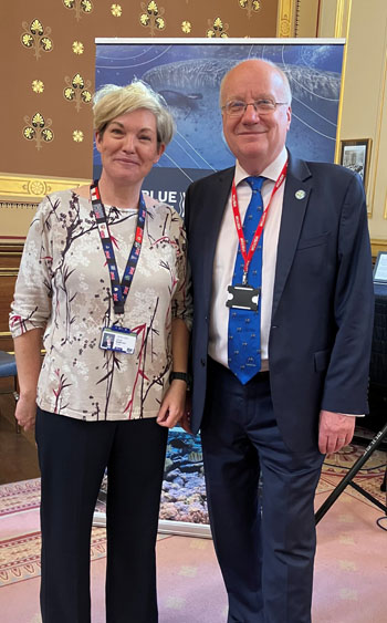 Chris with the FCDO&rsquo;s Blue Belt lead Kylie Bamford