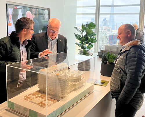 At the offices of infrastructure consultants AECOM with St Helena Director of Programmes Paul Cherrett and Falkland Islands Director of Public Works Colin Summers.