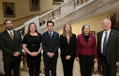 Left to right: Ascension councillors Tom Barnes and Laura Shearer, Falklands representative Richard Hyslop, St Helena Chief Minister Rebecca Cains-Wicks and representative Kedell Worboys, Chris Carnegy.