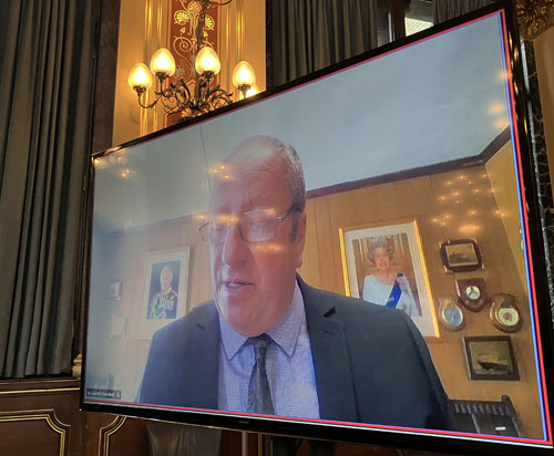 Chief Islander Ian Lavarello made contributions via video link from the Tristan Council Chamber