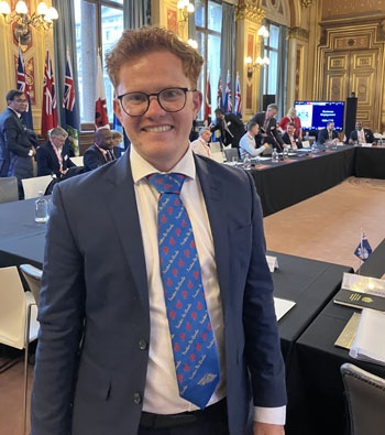 FCDO's desk officer for Tristan Charles Wickham, just back from the island, in Tristan tie