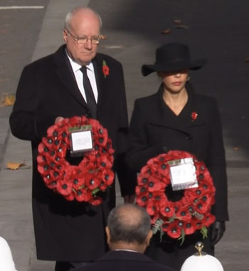 Chris approaching the cenotaph with the joint OT wreath