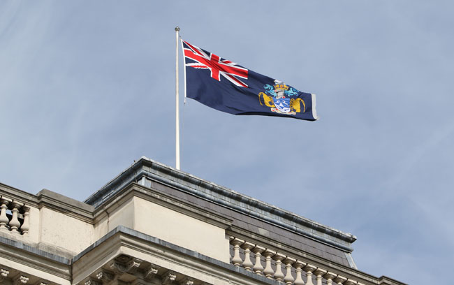 Tristan da Cunha flag flying over the Foreign and Commonwealth Office, 2017