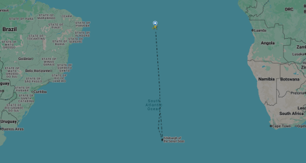 The A400M's flight path in the South Atlantic from Ascension to Tristan, and its movements while at Tristan. Maps adapted from FlightRadar24