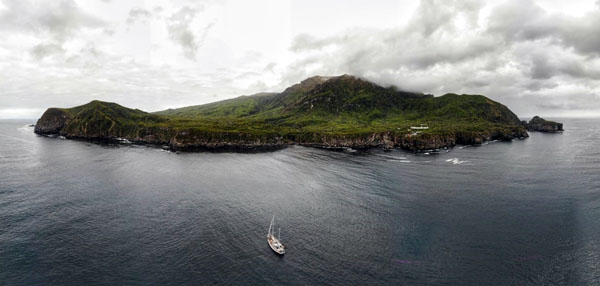 Yacht Evohe approaching Gough Islanda