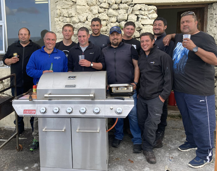 The BBQ team (left to right): Cedric Swain, Simon Glass, Tristan Glass, Julian Repetto, Shane Green, Rodney Green, Steve Swain, Dean Repetto, Riaan Repetto, and Larry Swain