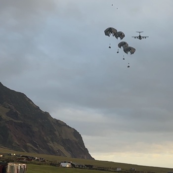 The aircraft dropping cargo at the Patches. Photos: Kelly Green & Philip Kendall