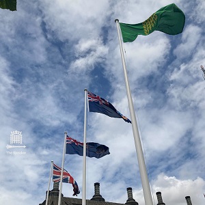Tristan's flag flying at the Palace of Westminster, London, for Anniversary Day 2021