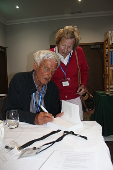 Albert Beintema signing his new book 'The Remotest Island' for Cindy Buxton