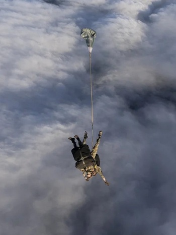 The tandem jump with the ICU Nurse. Photo: MoD