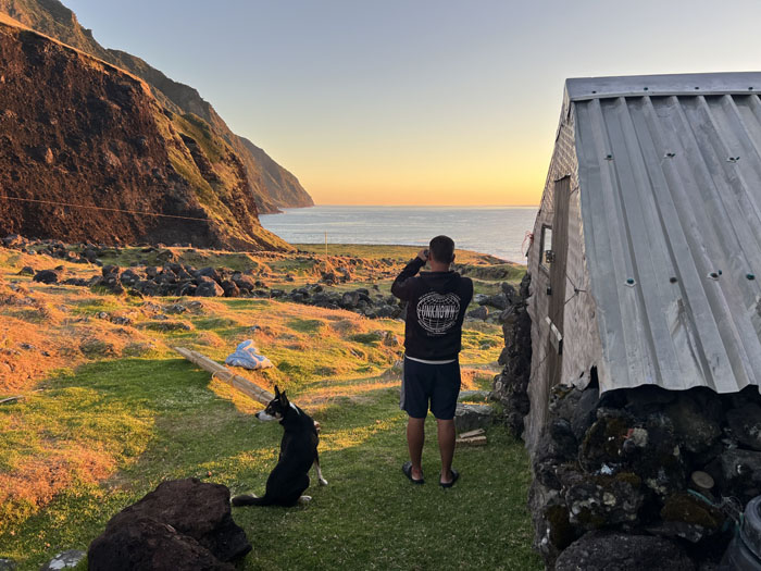 Jamie and Kip, spying on Martin’s little boat on the horizon.