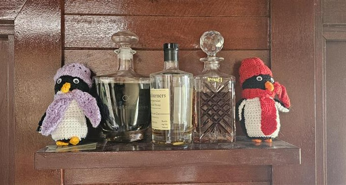 Tristan penguins guarding the whiskey in Perth, Australia