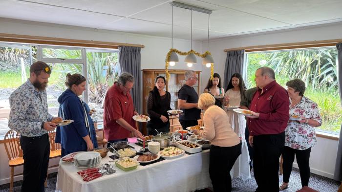 Tucking in to Christmas dinner at the Residency.
