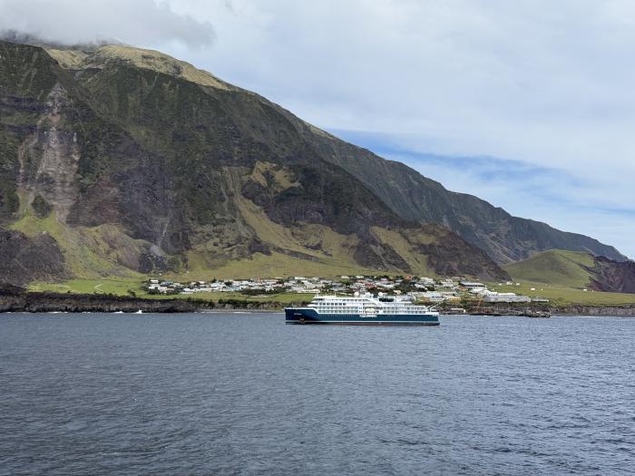 SH Diana in front of the settlement, pictured from the MV Silver Cloud. Photo: Philip Kendall