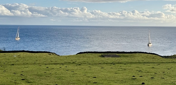The yachts Amundsen and Vinson of Antarctica anchored off the settlement on the 9th April 2026.
      Both yachts visited Tristan at Easter last year. Photo: Philip Kendall