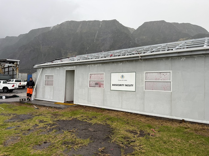 The relatively new Bioesecurity Facility lost its roof, and its interior (below) was totally trashed.
Note the cascades running down the cliff face behind, which only appear after heavy rain.