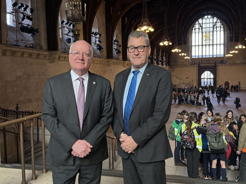 Philip with Tristan Government UK Representative Chris Carnegy in Westminster Hall prior to the House of Lords Constitutional Committee session on 25th February 2026.