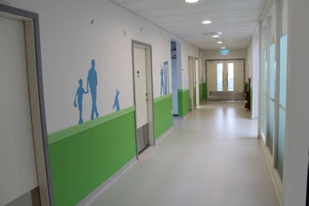 Corridor with wall art