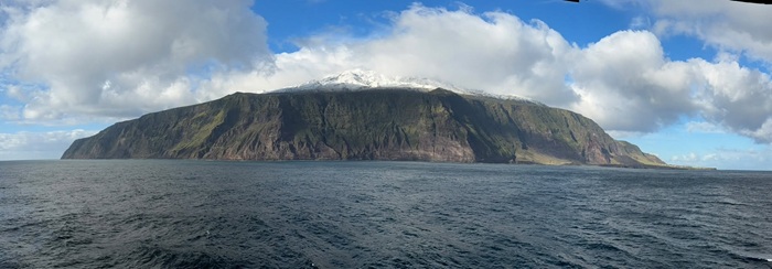 The stunning view of the snowcapped peak as the SA Agulhas II approached Tristan.