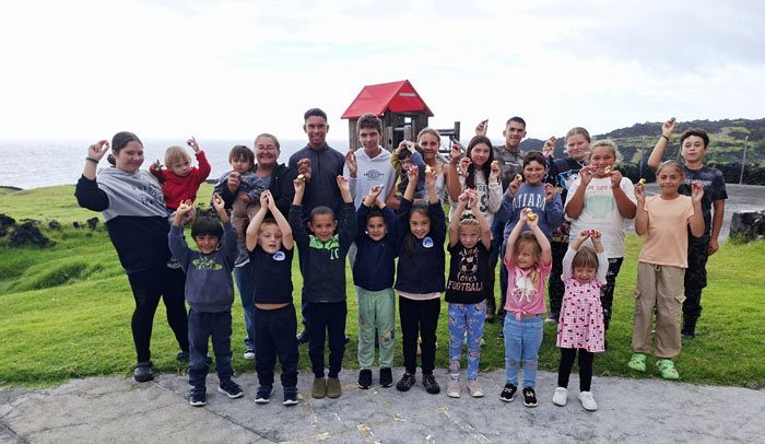 Children with their Easter eggs and bunnies on 2nd April