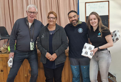 The Hondius visitors with teacher Dilys Green