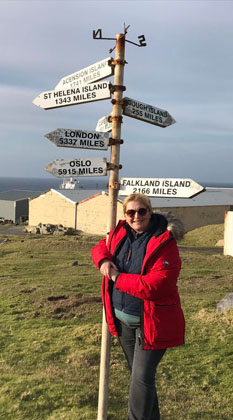 Sue Ivory at the international signpost