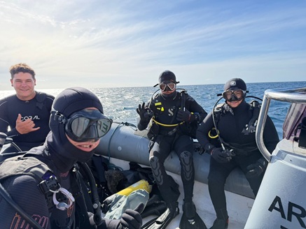 The passenger ready for a scuba dive . Photo: Trevor Glass
