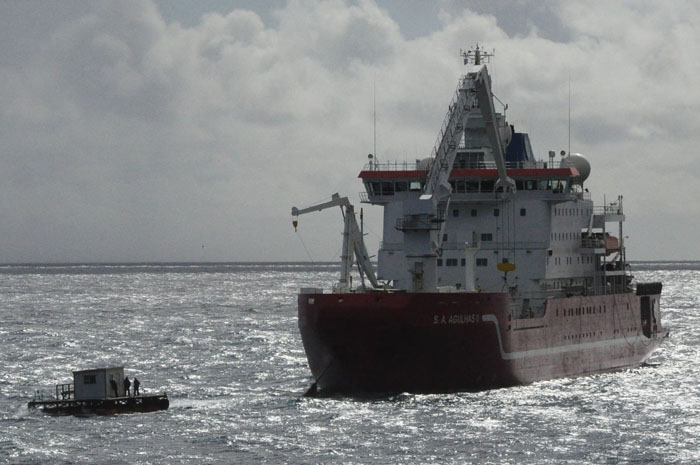 The SA Agulhas II anchored off Tristan da Cunha