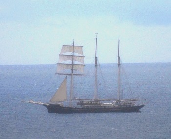 The Gulden Leeuw at anchor off Edinburgh of the Seven Seas